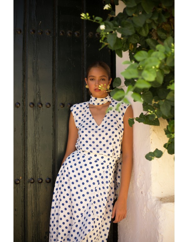 Ensemble Top et Jupe croisée à volants à pois 2