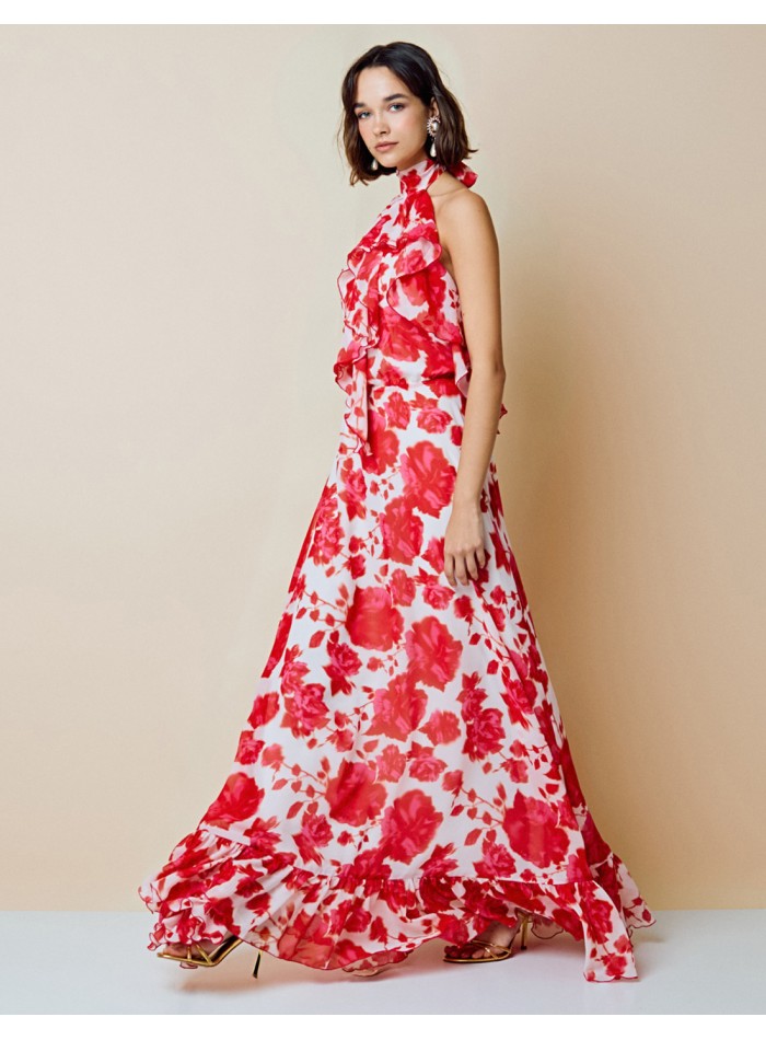 Gown party dress with halter neckline and open...