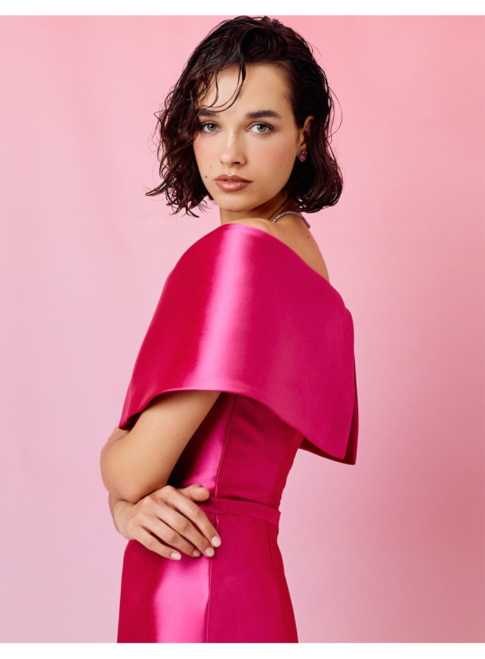 Midi party dress with bardot neckline and belt...