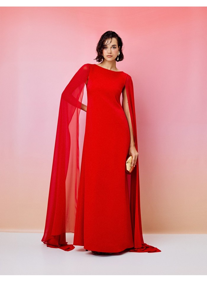 Robe longue de fête avec manches cape et...
