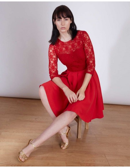 Vestido de invitada a bodas y eventos en color rojo INVITADISIMA