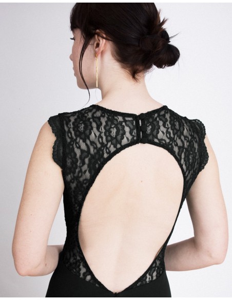 Vestido de fiesta largo con cuerpo de encaje Emma Negro Lauren Lynn London - 2