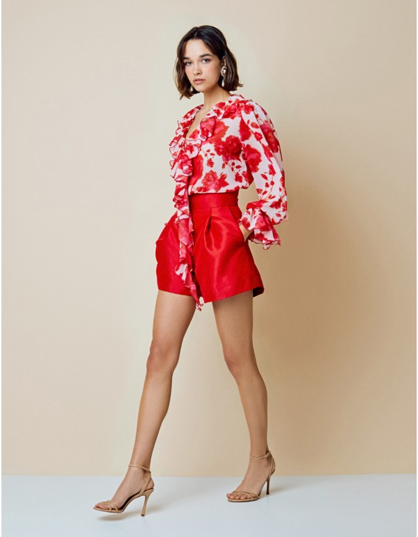 High-waisted red party shorts