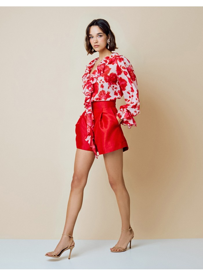 High-waisted red party shorts