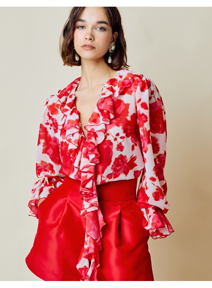 Blusa estampada con tejido fluido y detalle...