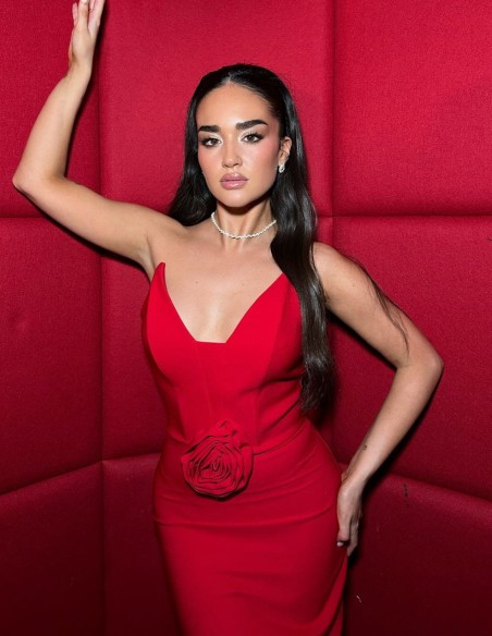 Vestido de cóctel palabra de honor con maxi flor en 3D - Marta Baos