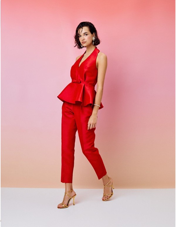 High-waist party trousers with darts and pockets