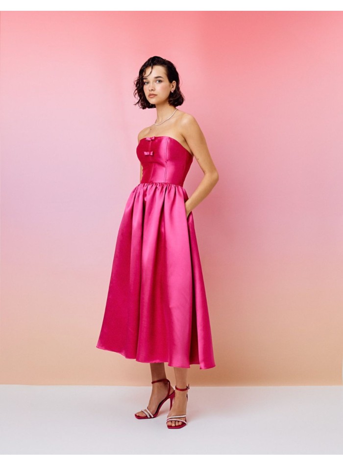 Midi party dress with bandeau neckline and...