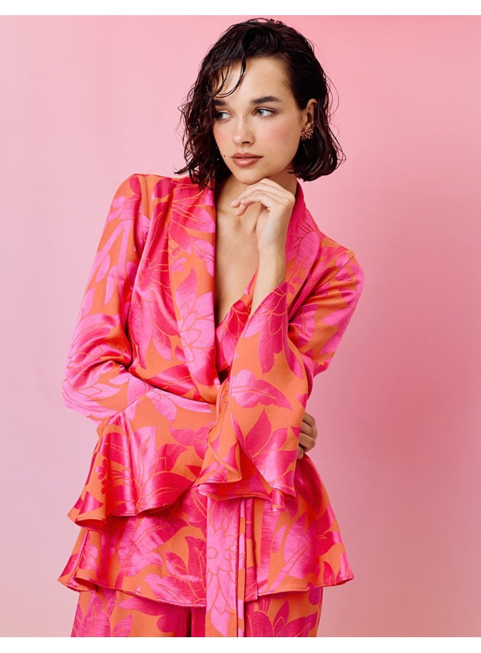 Blouse imprimée de style blazer à manches évasées