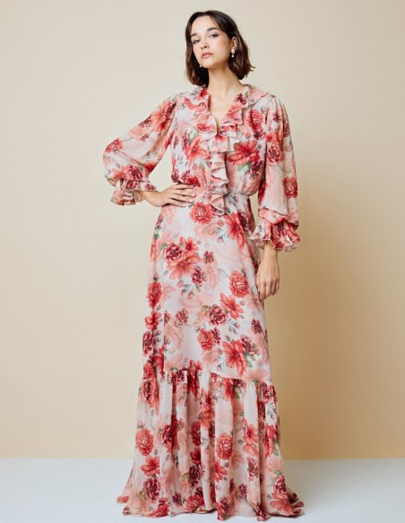 Robe longue de fête fluide à imprimé floral