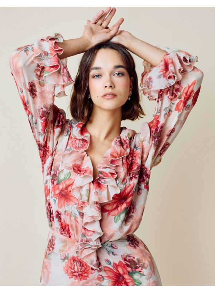 Robe longue de fête fluide à imprimé floral