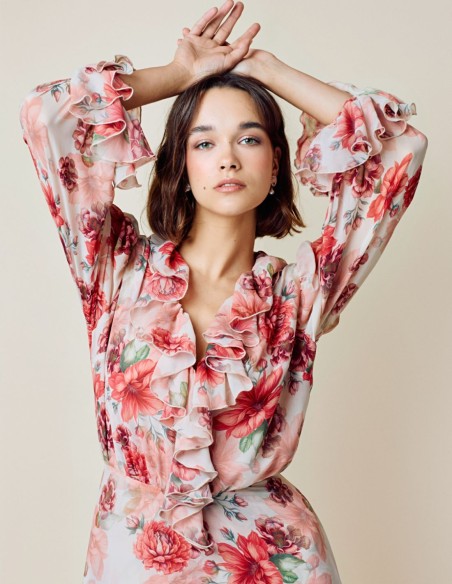 Vestido largo de fiesta vaporoso con estampado floral