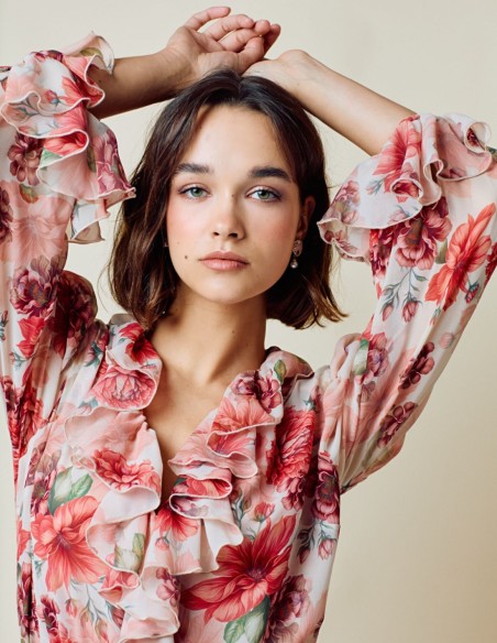 Vestido largo de fiesta vaporoso con estampado floral