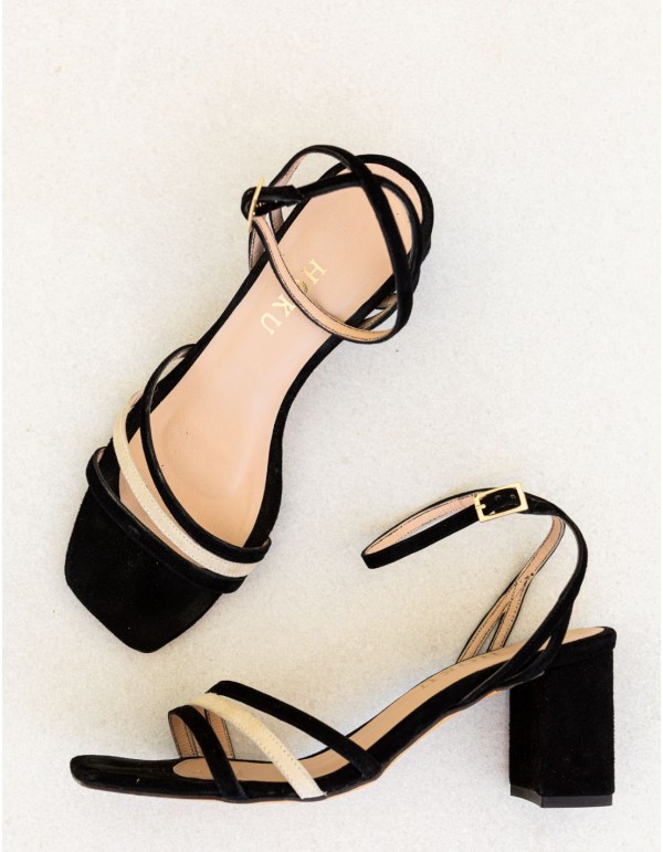 Two-tone party sandal with square suede heel 2