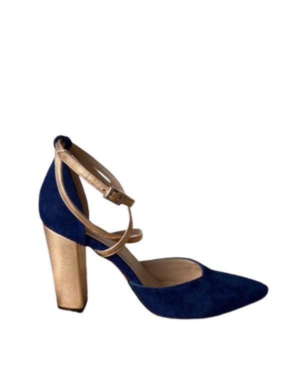 Escarpins en daim bleu marine avec détails dorés
