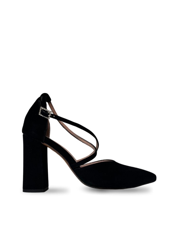 Escarpin en daim noir à brides croisées