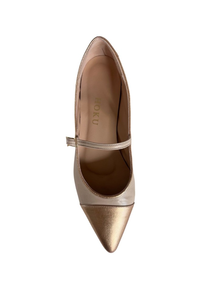 Leather ballerina with metallic details