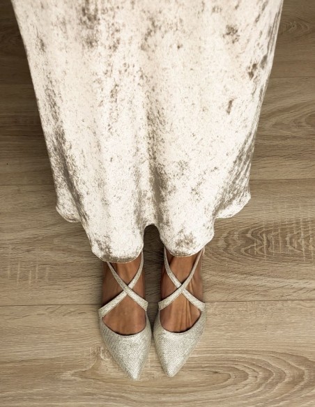 Ballerine plate en cuir avec tissu texturé