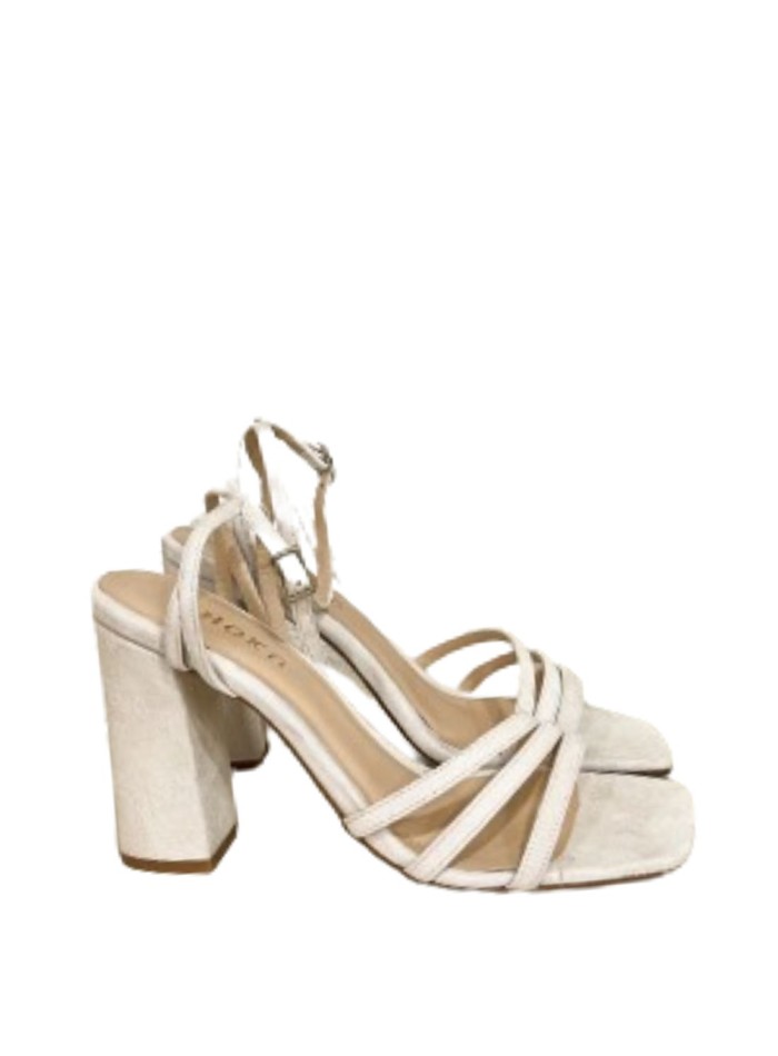 Off-white party sandal with suede square heel
