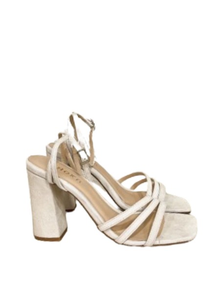 Off-white party sandal with suede square heel