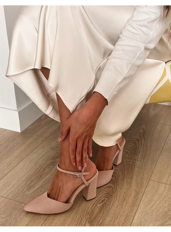Chaussures de soirée à talons en daim rose