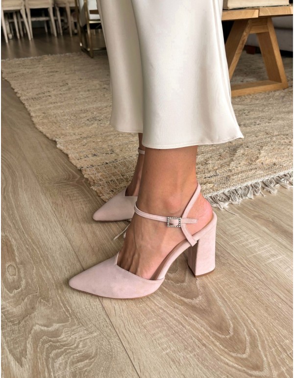 Suede pink suede party shoes with heels 2