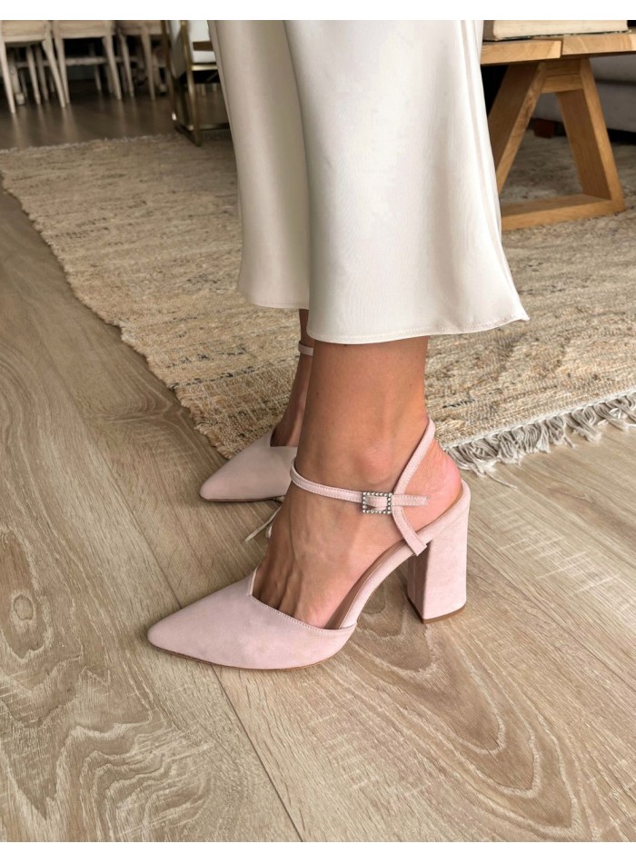 Suede pink suede party shoes with heels