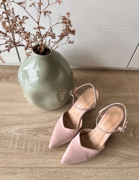 Chaussures de soirée à talons en daim rose