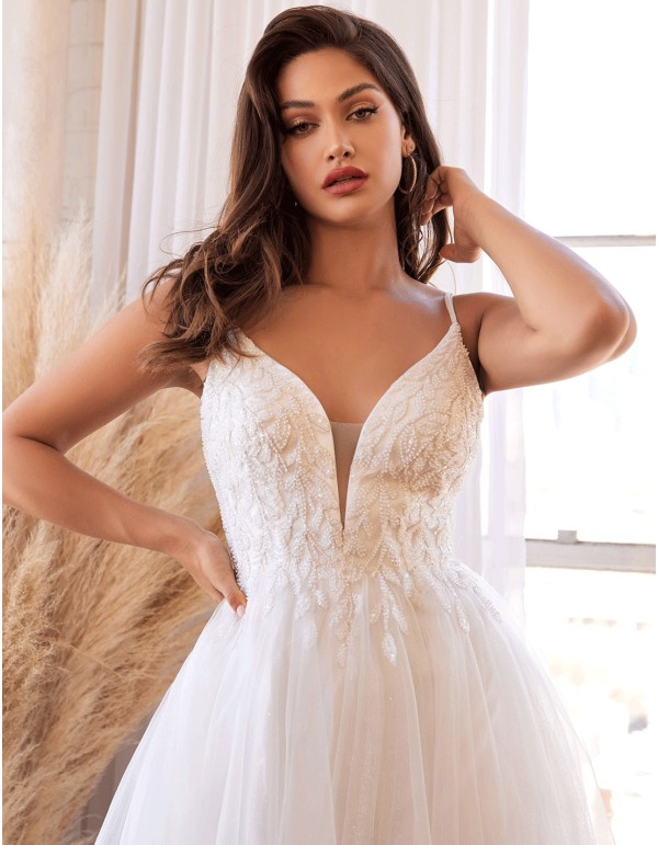 Wedding dress with rhinestone bodice and tulle skirt