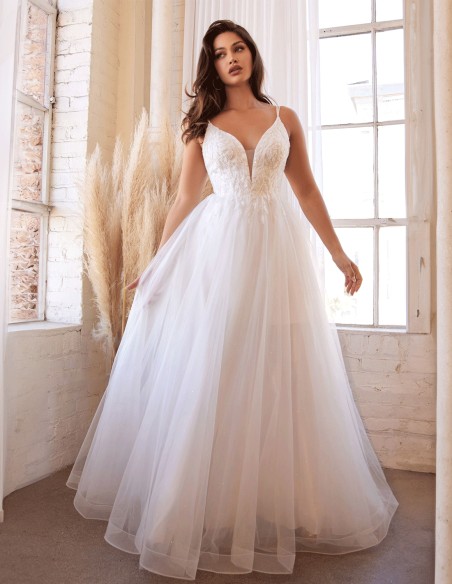 Wedding dress with rhinestone bodice and tulle skirt