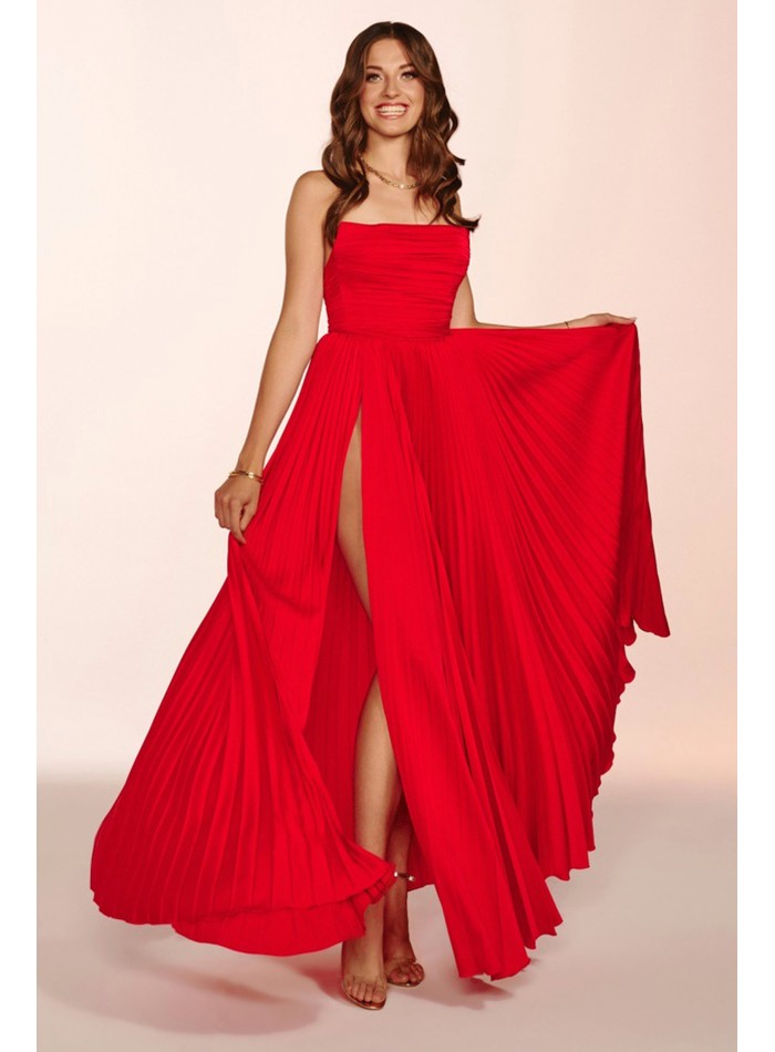 Evening dress with a pleated skirt and draped body