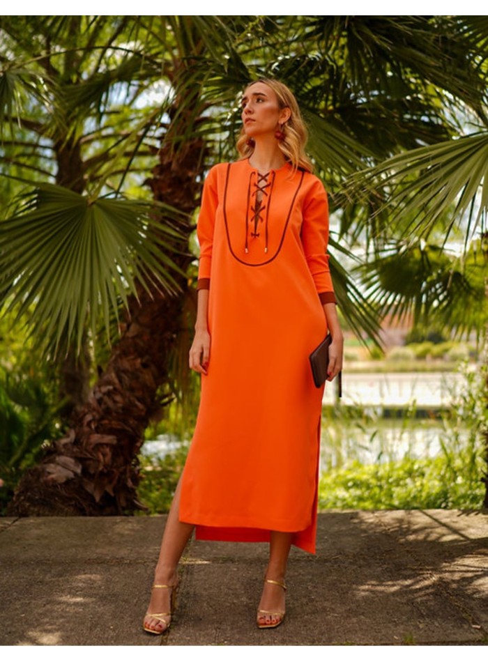 Robe d'invité de style kaftan orange avec...