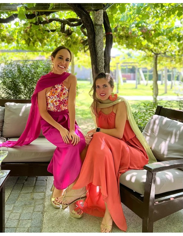 Capa de fiesta larga de gasa fucsia