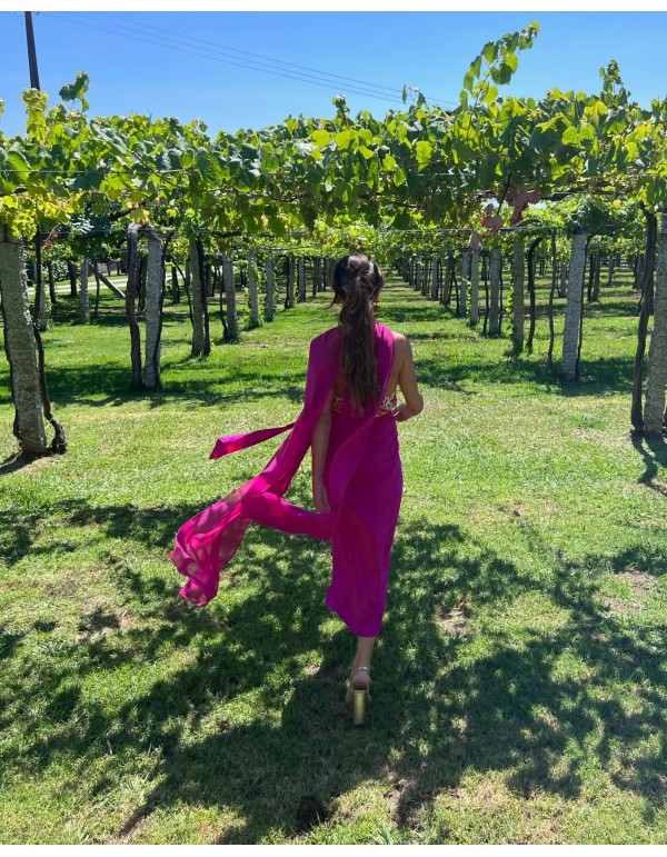 Fuchsia chiffon long party cape 2