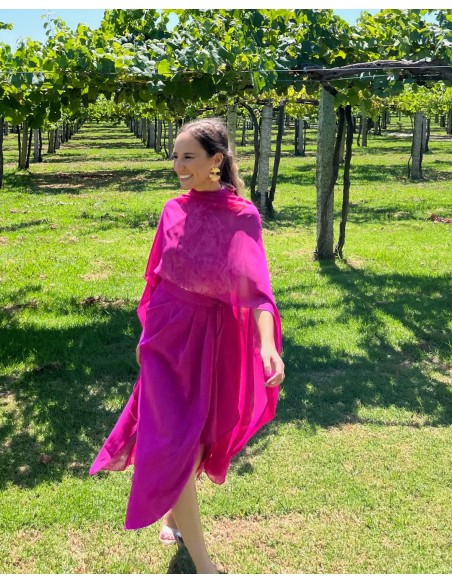 Fuchsia chiffon long party cape