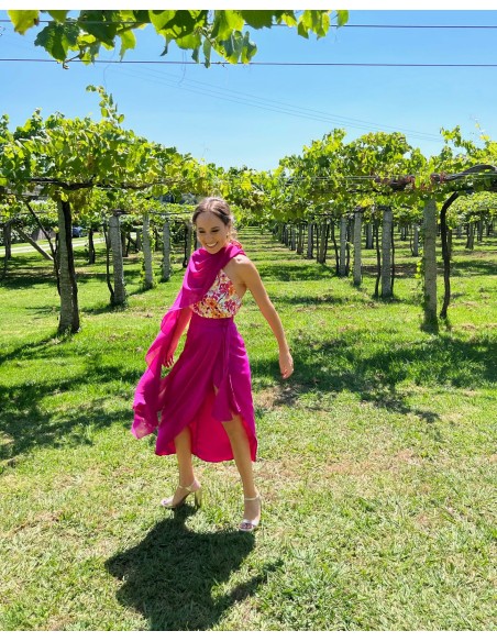 Fuchsia chiffon long party cape