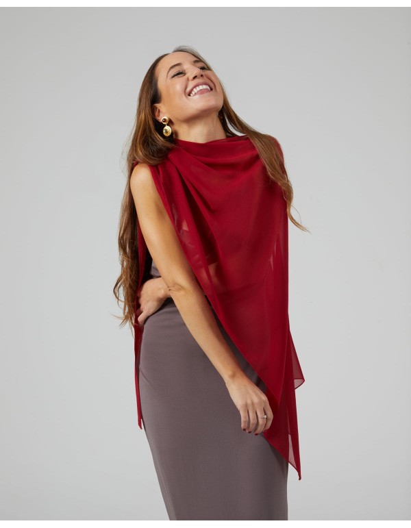 Short party cape in red chiffon