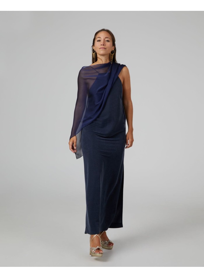 Navy blue short party cape in chiffon