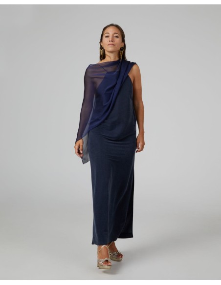 Navy blue short party cape in chiffon