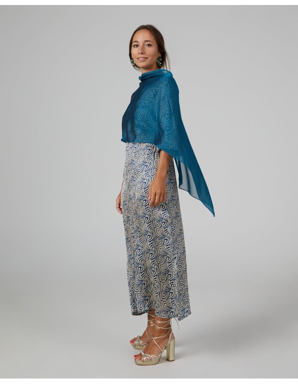 Short party cape in petrol blue chiffon