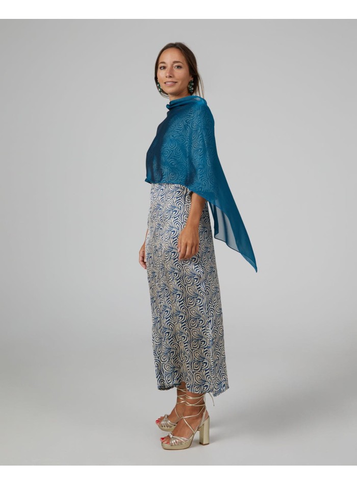 Short party cape in petrol blue chiffon