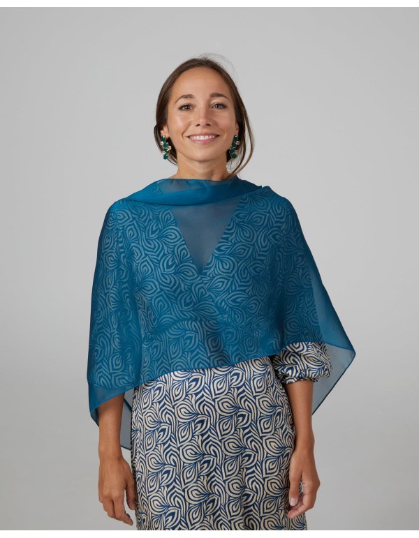 Short party cape in petrol blue chiffon 2