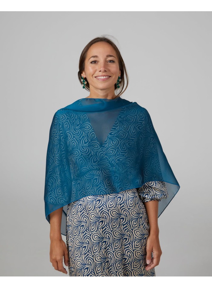 Short party cape in petrol blue chiffon