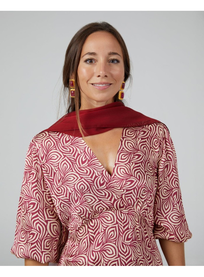 Multiposition short party cape in garnet chiffon