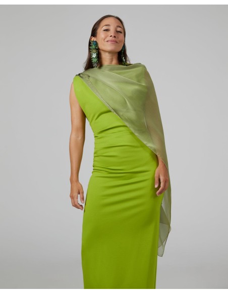 Longue couche en mousseline de soie cationique vert pistache avec double fil