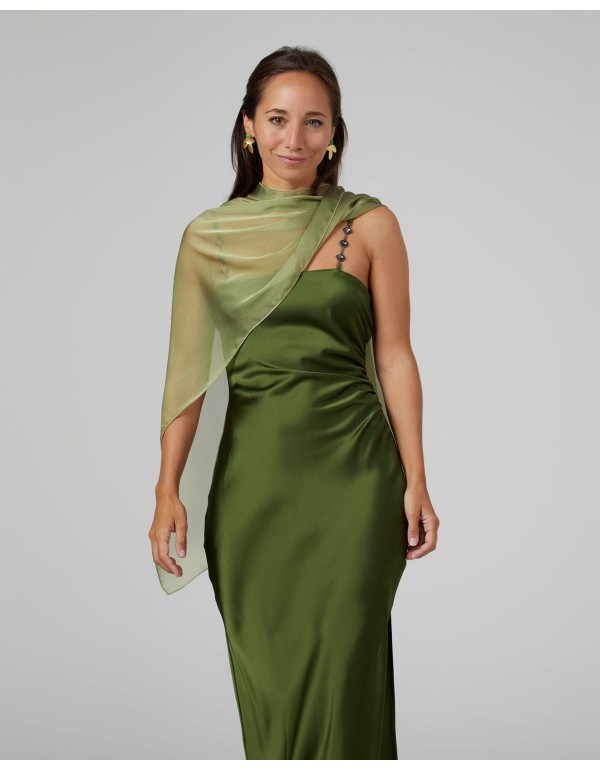 Pistachio green short party cape in cationic chiffon