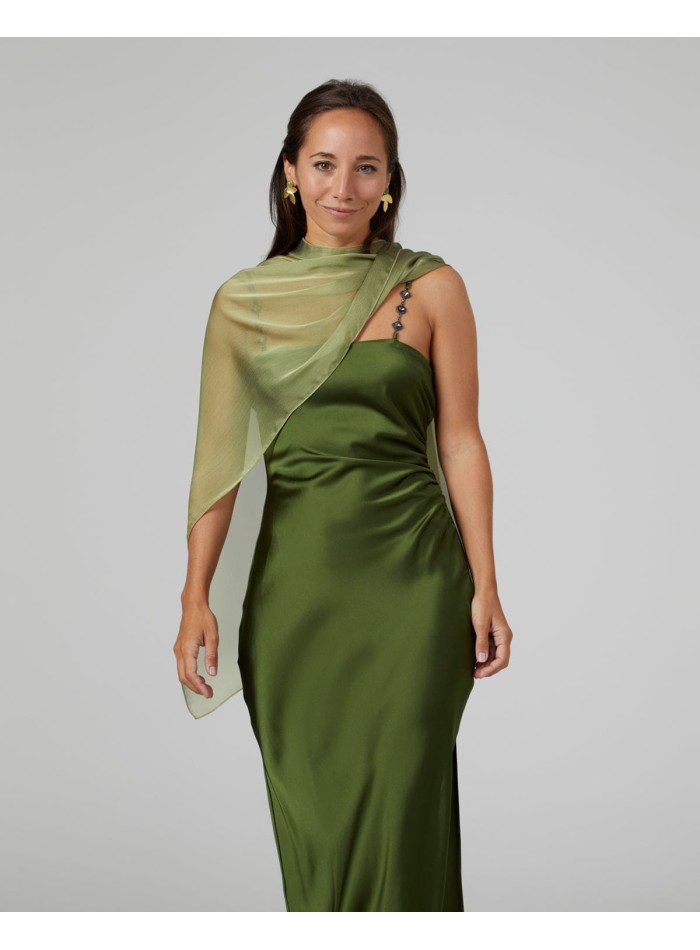 Pistachio green short party cape in cationic...