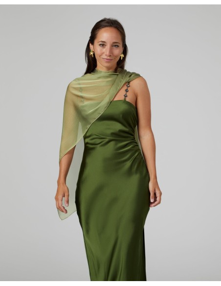 Pistachio green short party cape in cationic chiffon
