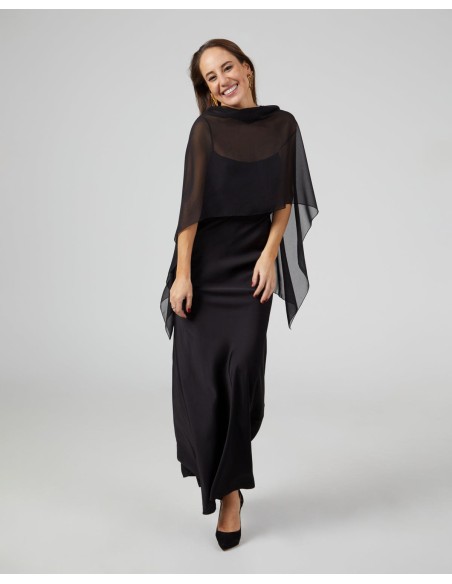 Short party cape in black chiffon