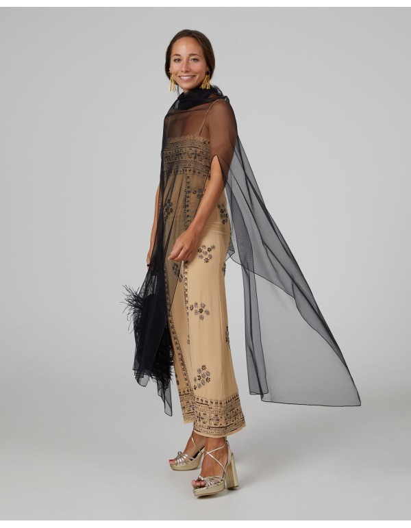 Long party cape in black tulle with side slits